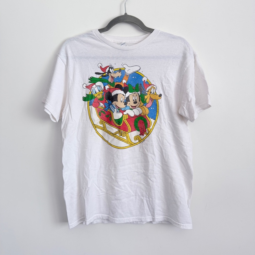 Vintage Disney Christmas Shirt Adult Size M White Mickie Minnie Goofy Donald
